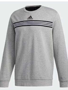 NEW! ADIDAS Essentials 3 Stripes Crewneck Sweatshirt Mens Grey Heather/black XL.